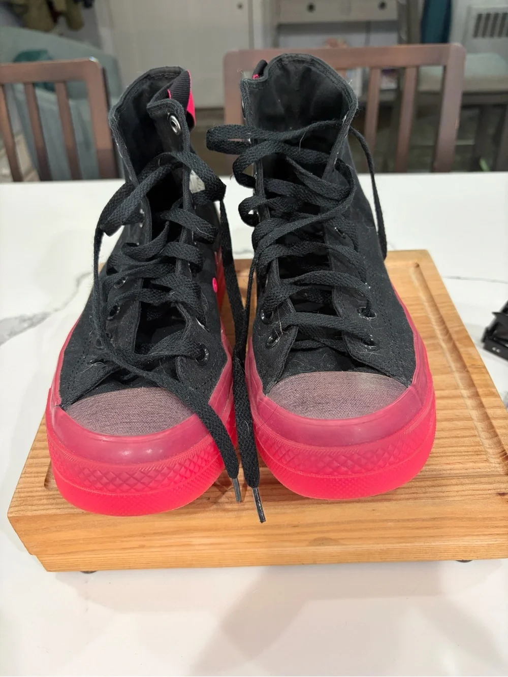 Converse Kids Black High-Top Sneakers with Hot Pink Sole